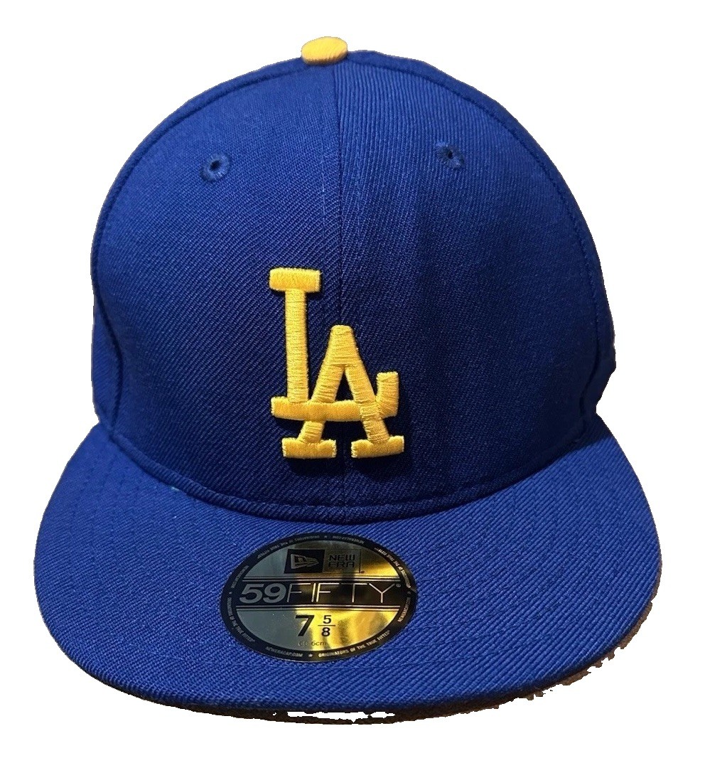 New Era 59FIFTY Los Angeles Dodgers Fitted Hat Cap Royal Blue, Gold Logo 7-5/8 New Era 59FIFTY Los Angeles Dodgers Fitted Hat Cap Royal Blue, Gold Logo 7-5/8