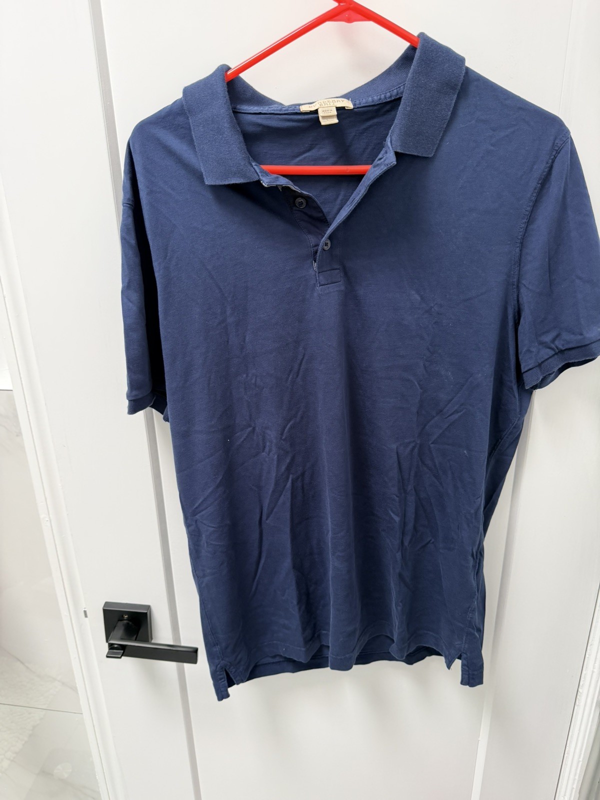 Burberry Brit Men\'s Navy Blue Polo Shirt Nova Check Placket Logo Size Large Burberry Brit Men\'s Navy Blue Polo Shirt Nova Check Placket Logo Size Large