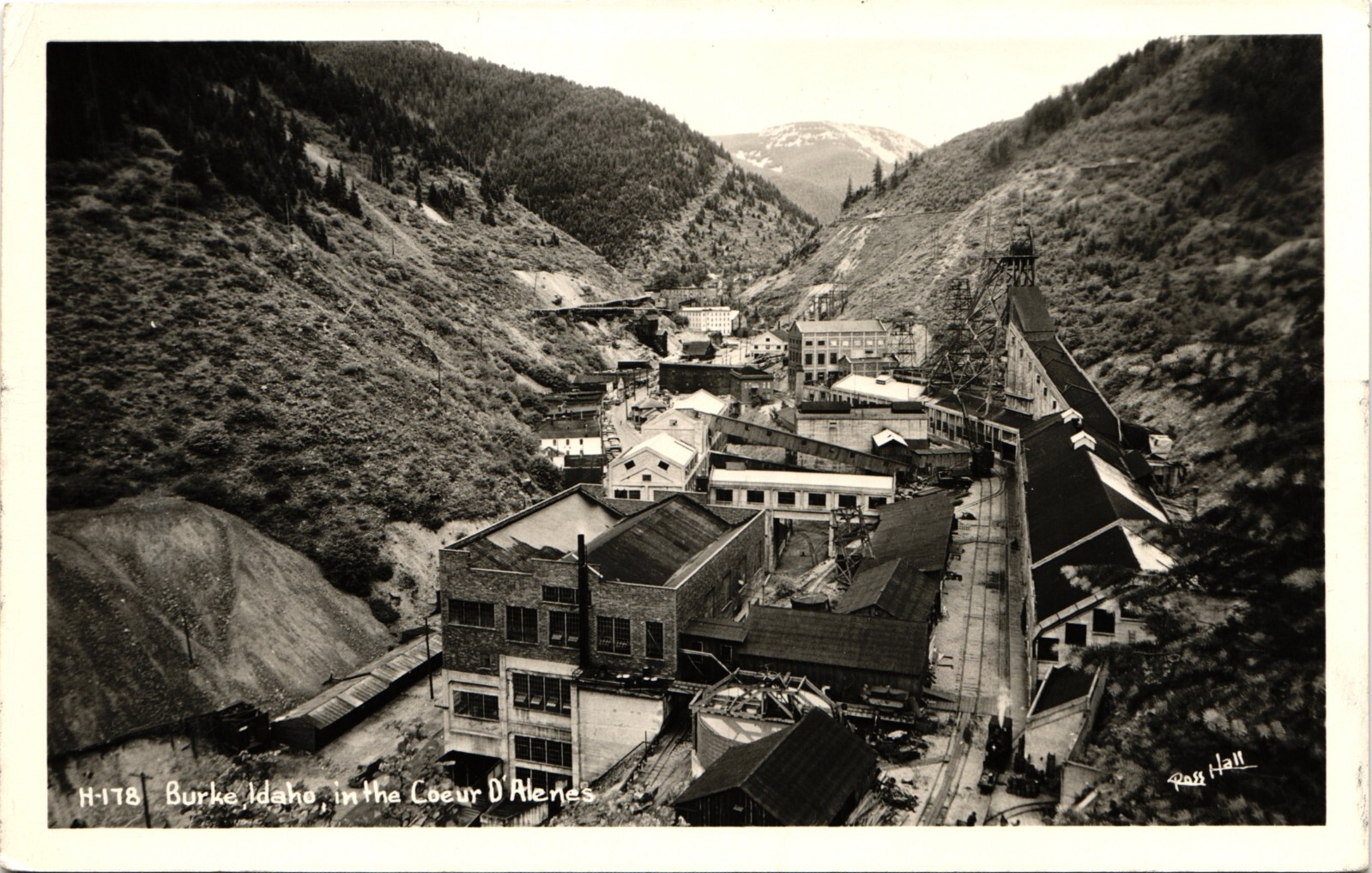 DOWNTOWN BUILDINGS burke id real photo postcard rppc idaho mining birdseye view