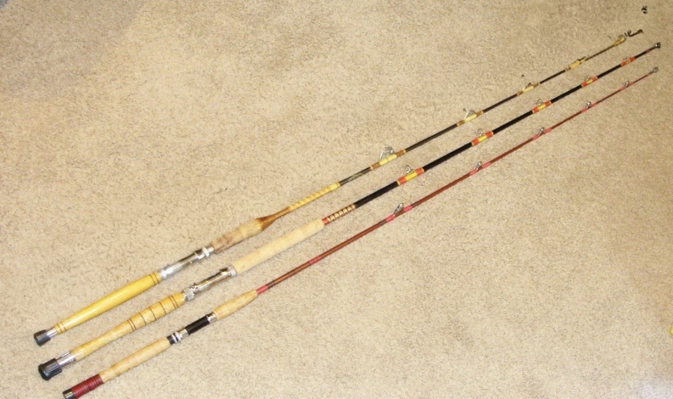 3 Old Vintage Glass Saltwater Rods -- USLAN - HERTER\'S + 1 More