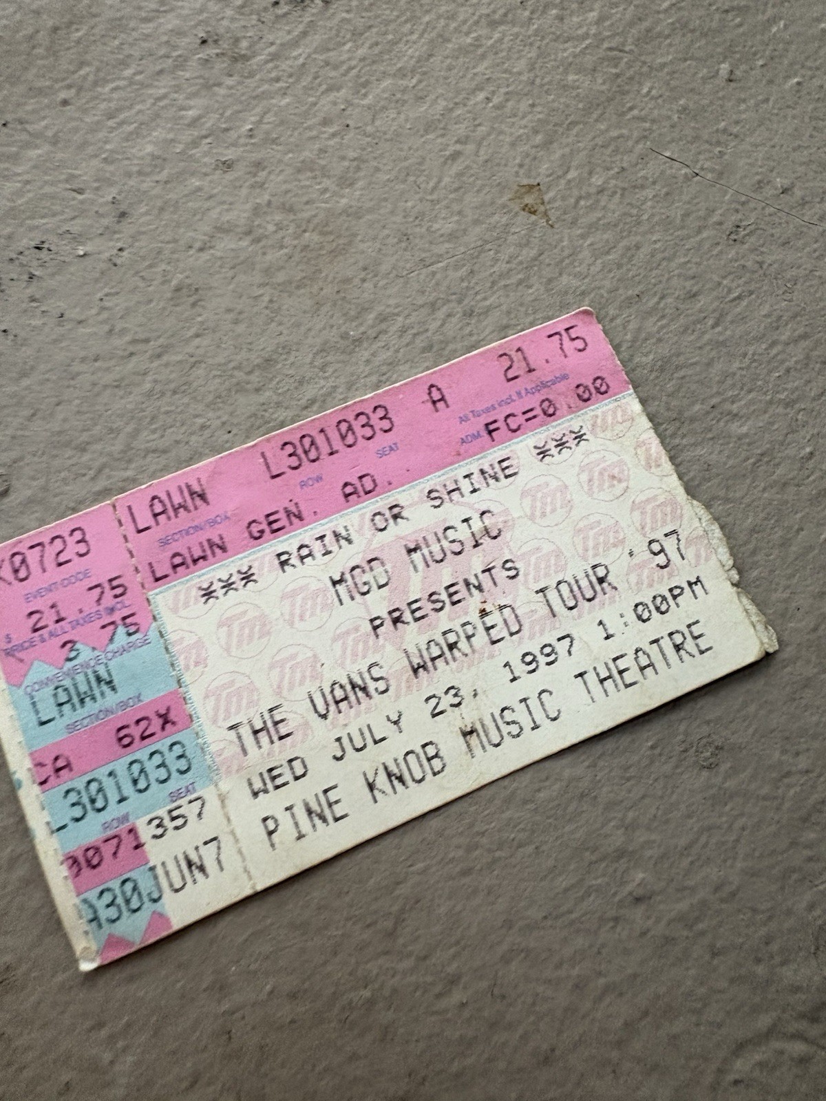 Vintage 1997 Vans Warped Tour Ticket Stub Pine Knob MI Blink-182 