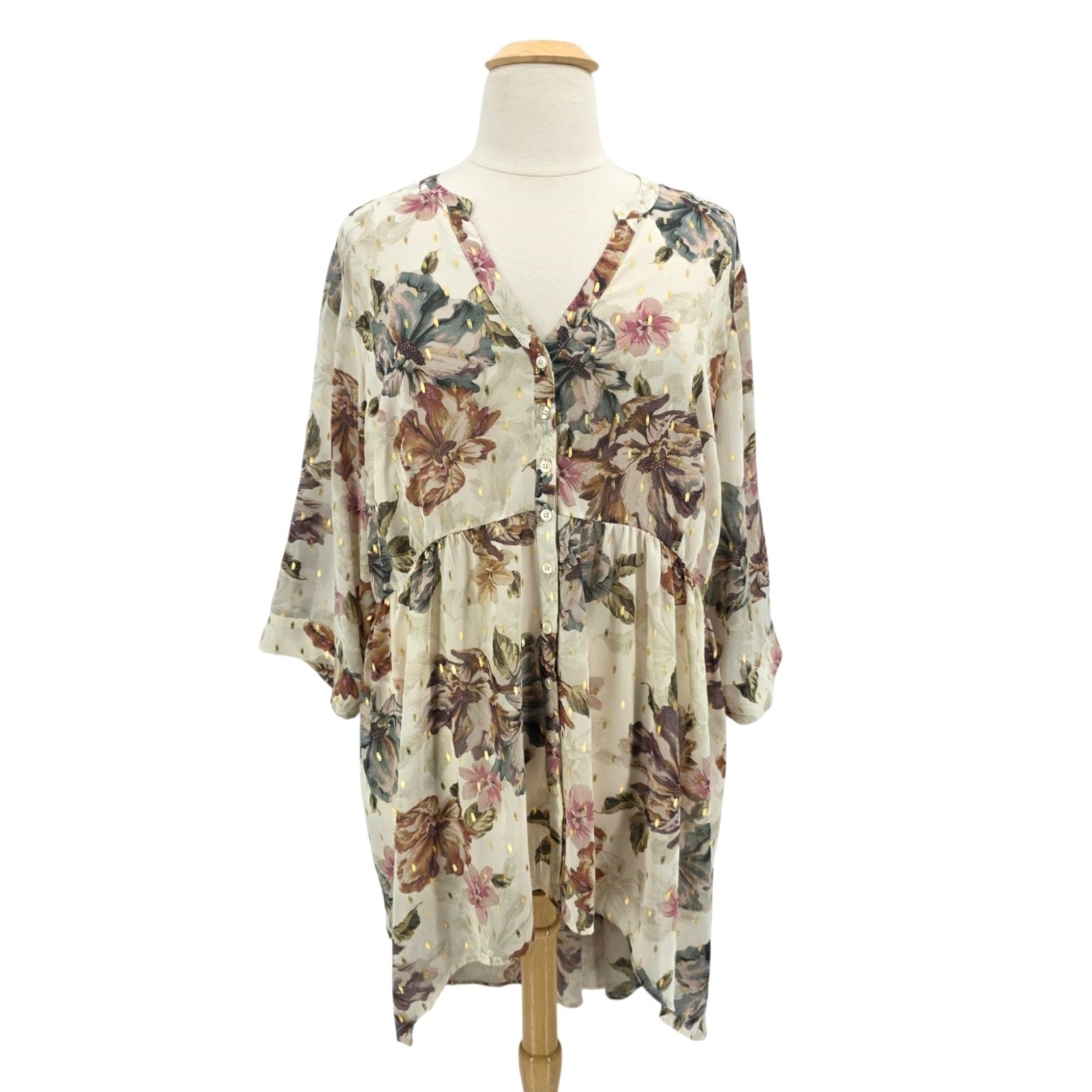 NEW Torrid Womens 4X Top Lexie Chiffon Babydoll Blouse Floral Multicolor Sheer