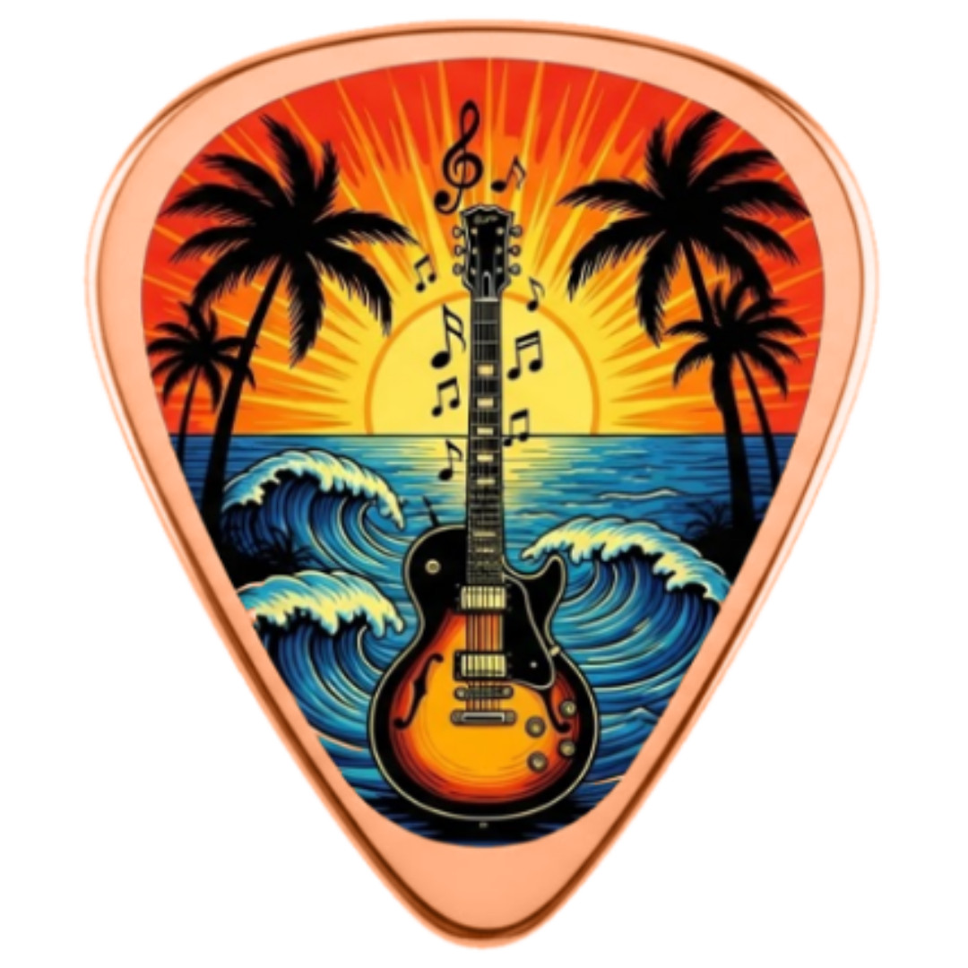 100g .999 Copper Sunset Sound Guitar Pick Art Bar Boxed Limited Mintage 2500
