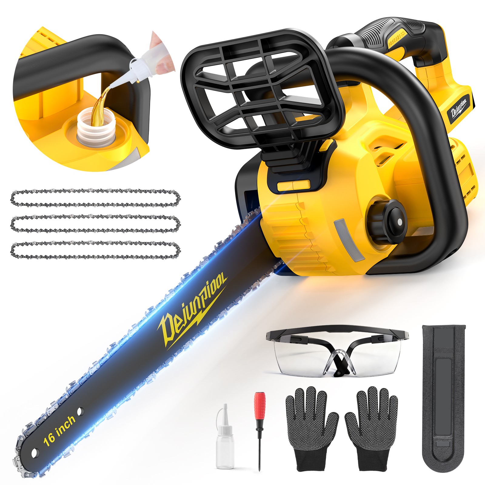 16 Inch Cordless Electric Chainsaw for DeWalt 20V Battery Wood Cutting 32000 RPM