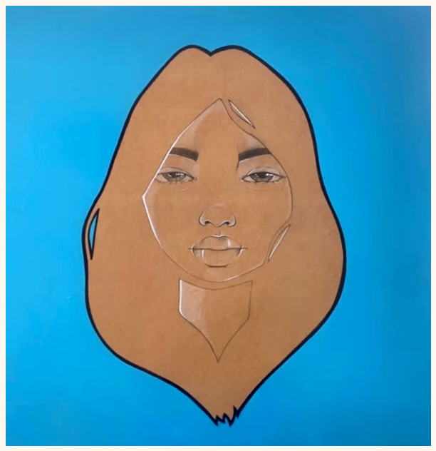 Original Acrylics and pencils painting woman portrait on board 24x24