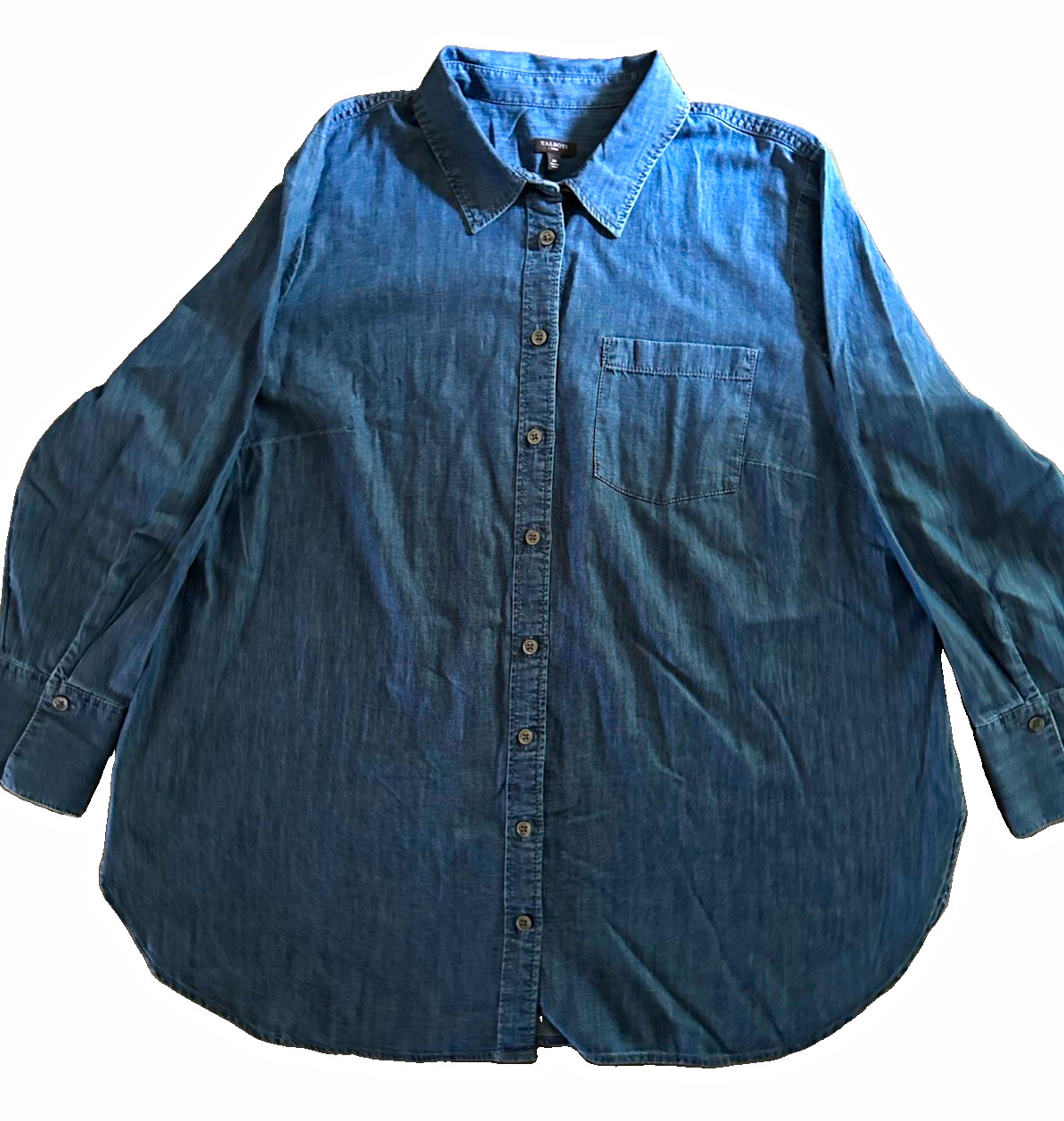 Talbots Women’s Plus 2X Blue Denim 100% Cotton Button-Up Collared Shirt Talbots Women’s Plus 2X Blue Denim 100% Cotton Button-Up Collared Shirt