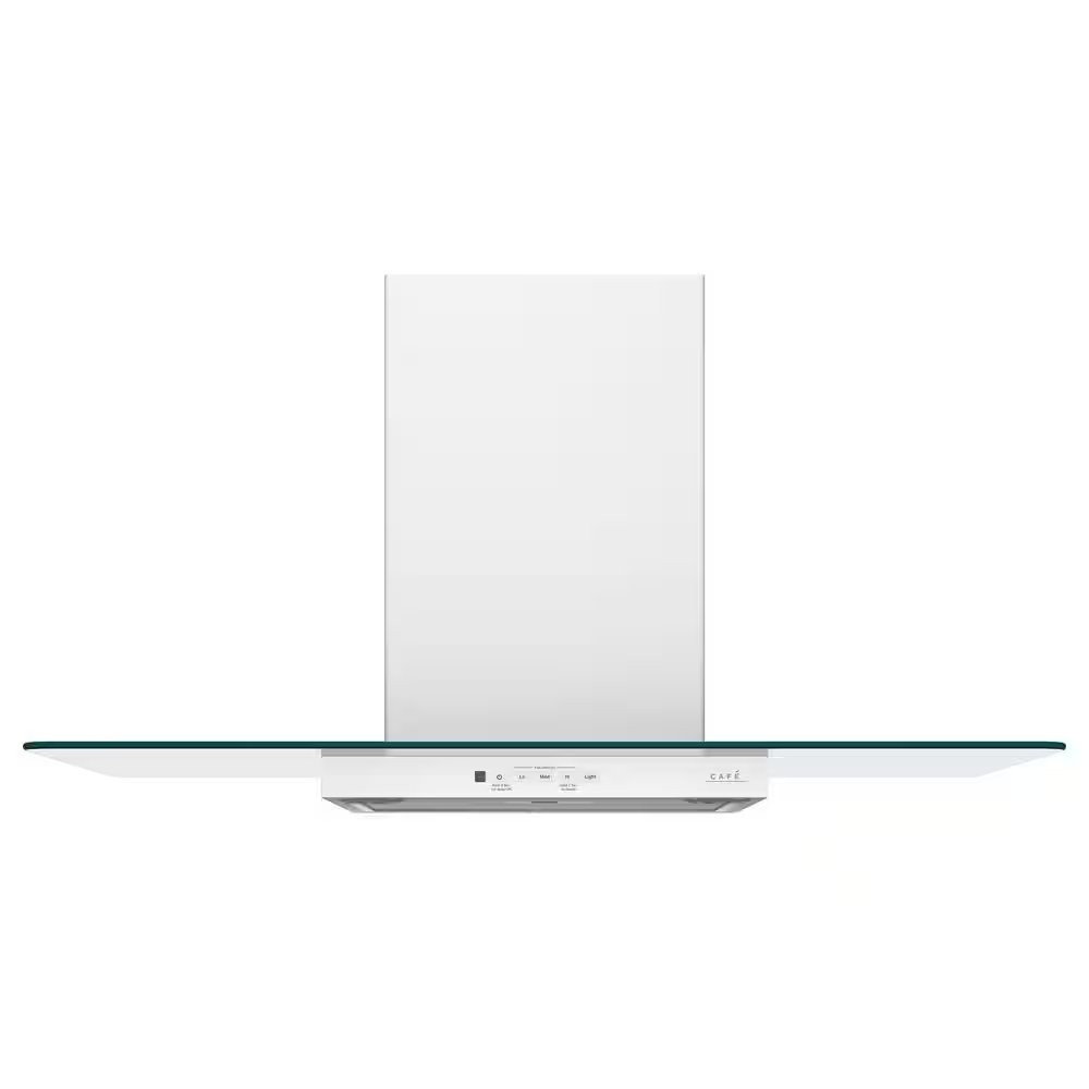 140m - GE CAFE 36 in. Wall Mount Range Hood with Light in Matte White, Fingerpri