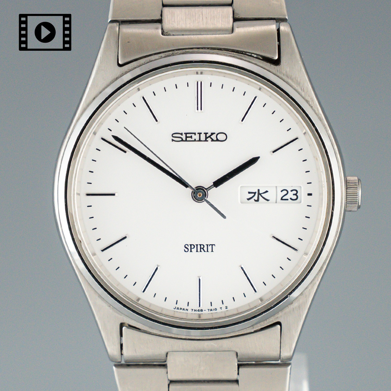 SEIKO SPIRIT 7N48-7A00 33mm Day Date Kanji Quartz Mens Watch Vtg 1995 [US Stock]