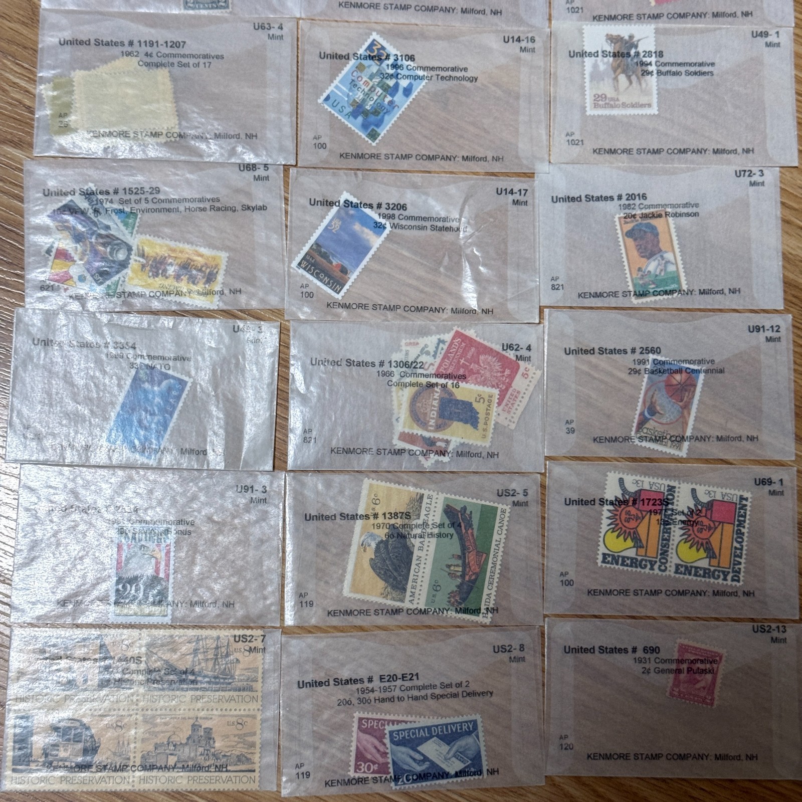Vintage Kenmore Stamp Company U.S. Postage Stamp Collection — 75 PACKETS