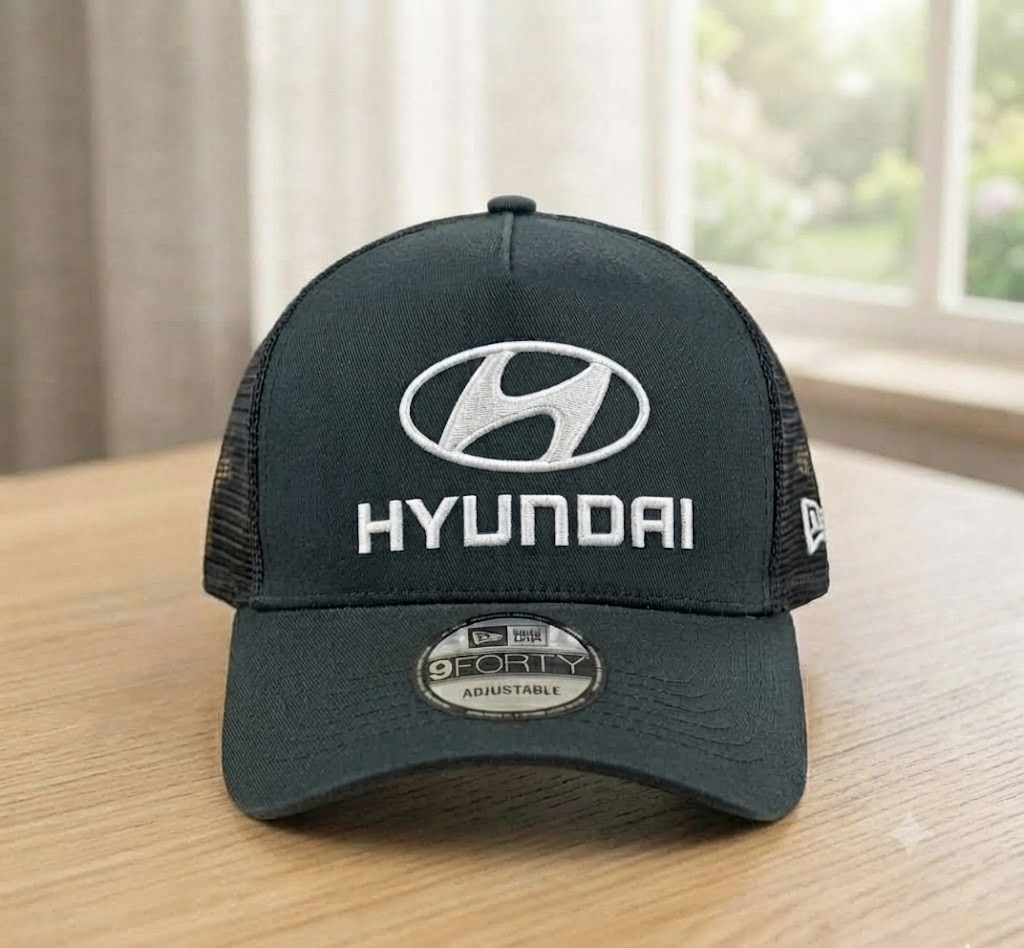 Hyundai Black Mesh Trucker Hat Embroidered Logo Adjustable Cap