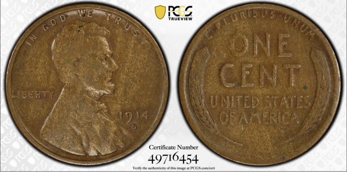 1914-S Lincoln Head 1c Penny F12 PCGS