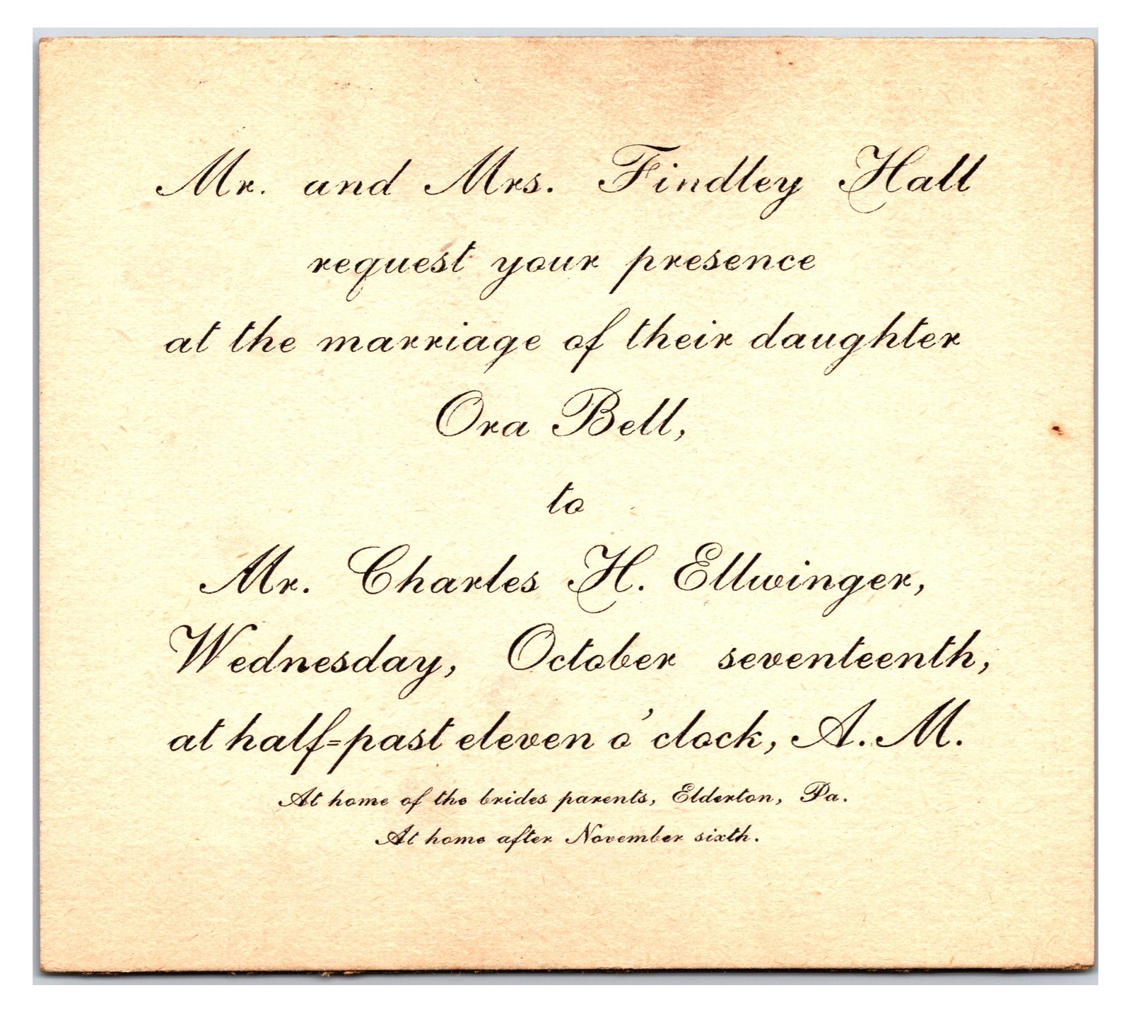 Original 1910s - Wedding Announcement and Invitation Card - Elderton, PA Original 1910s - Wedding Announcement and Invitation Card - Elderton, PA