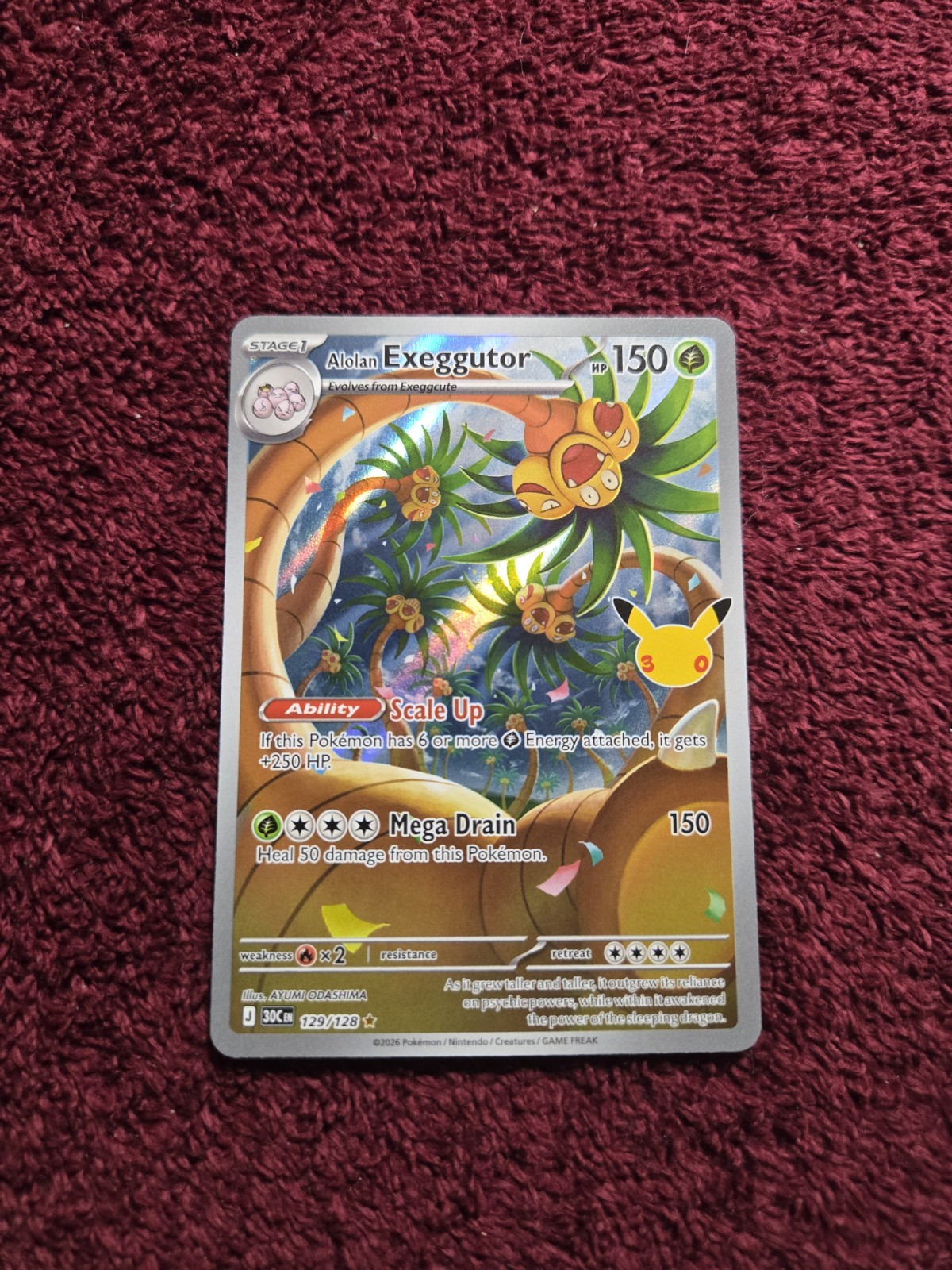 Alolan Exeggutor 129/128 Illustration Rare 30th Celebration Alolan Exeggutor 129/128 Illustration Rare 30th Celebration