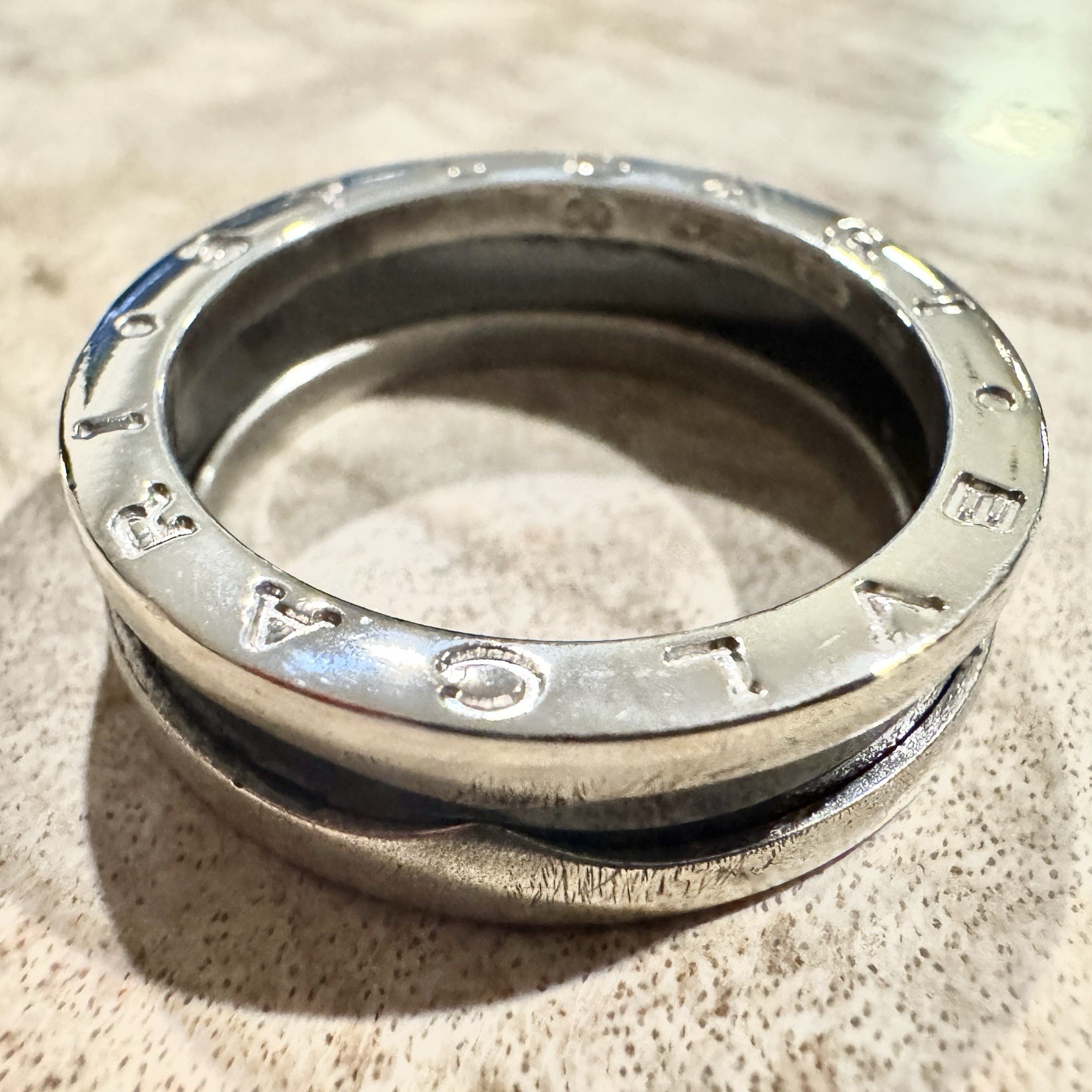 Bvlgari Save the Children B.zero1 925 Silver Black Ceramic Ring Size 60 US 9.25