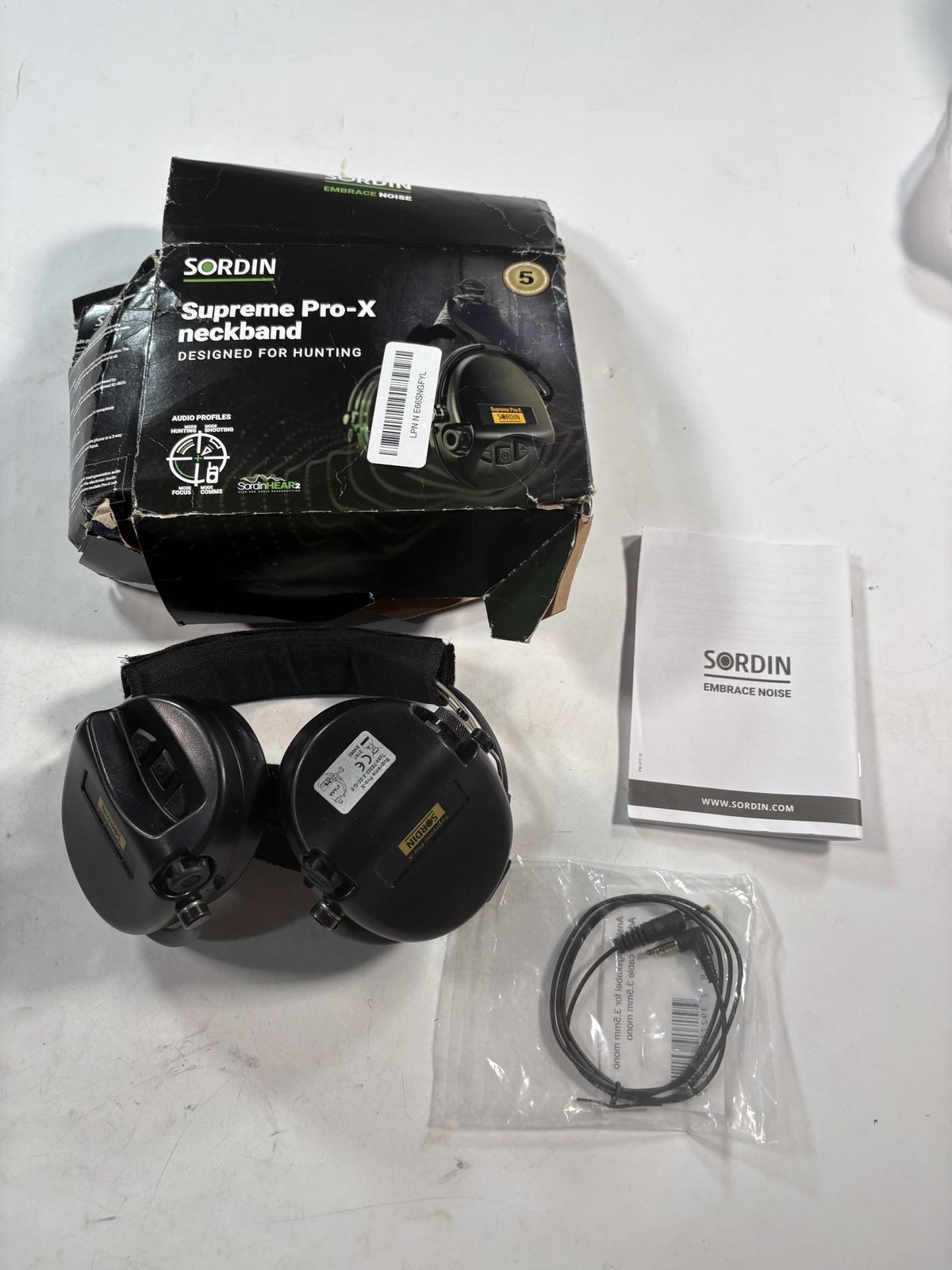 Sordin Supreme Pro-X Neckband Electronic Earmuffs Black Hunting 3.5mm Shooting