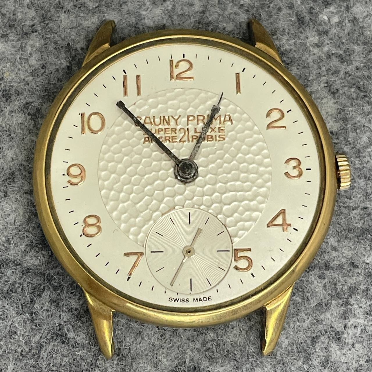 BIG 39MM CAUNY PRIMA MANUAL WIND CAL UT 498 SWISS WATCH FOR REPAIR/PARTS