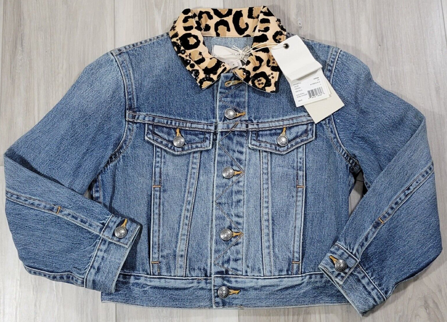 Marc by Marc Jacobs Denim Jacket Womens 4 Authentic Blue Animal Print Collar New Marc by Marc Jacobs Denim Jacket Womens 4 Authentic Blue Animal Print Collar New