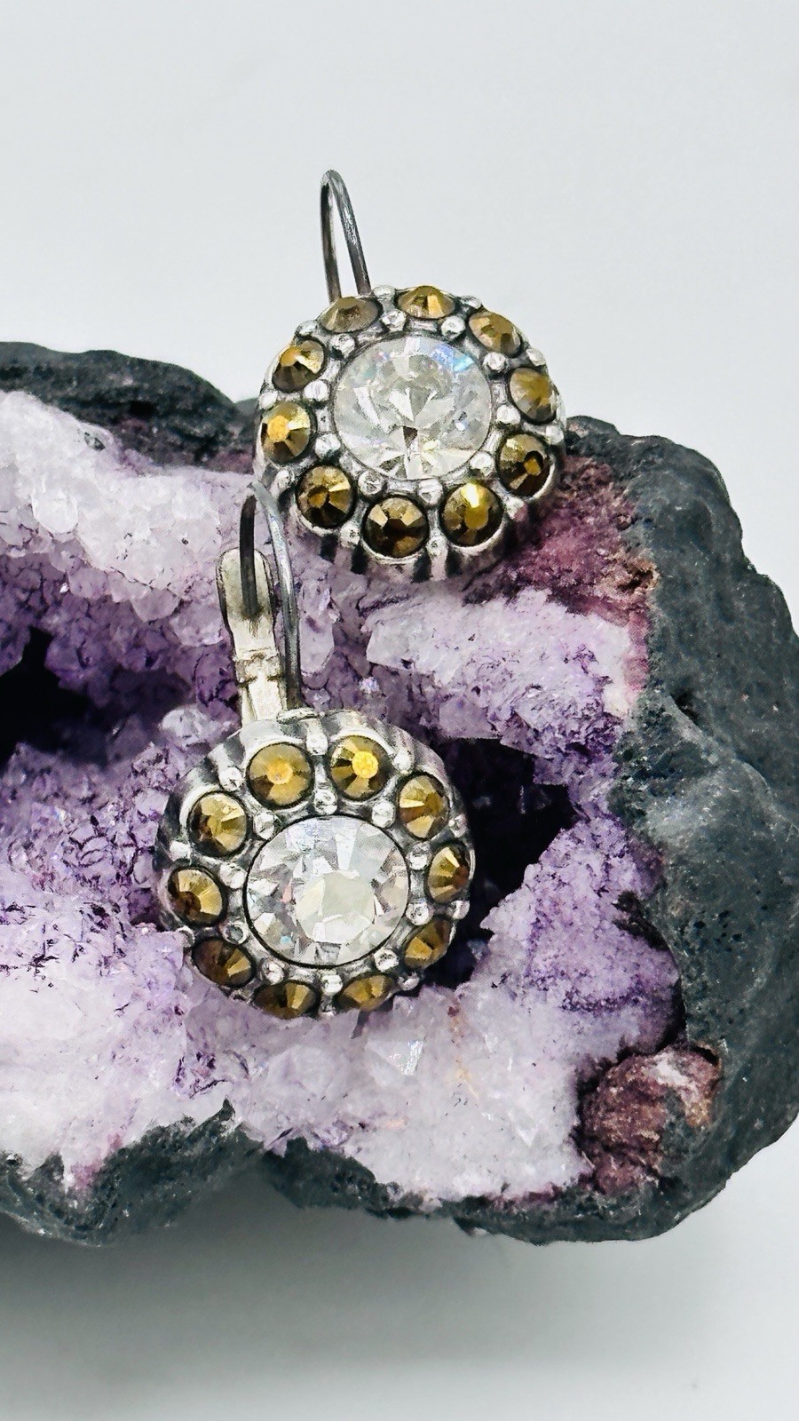 Brighton Round Crystal Halo Earrings Silver Plated Topaz Color Leverback