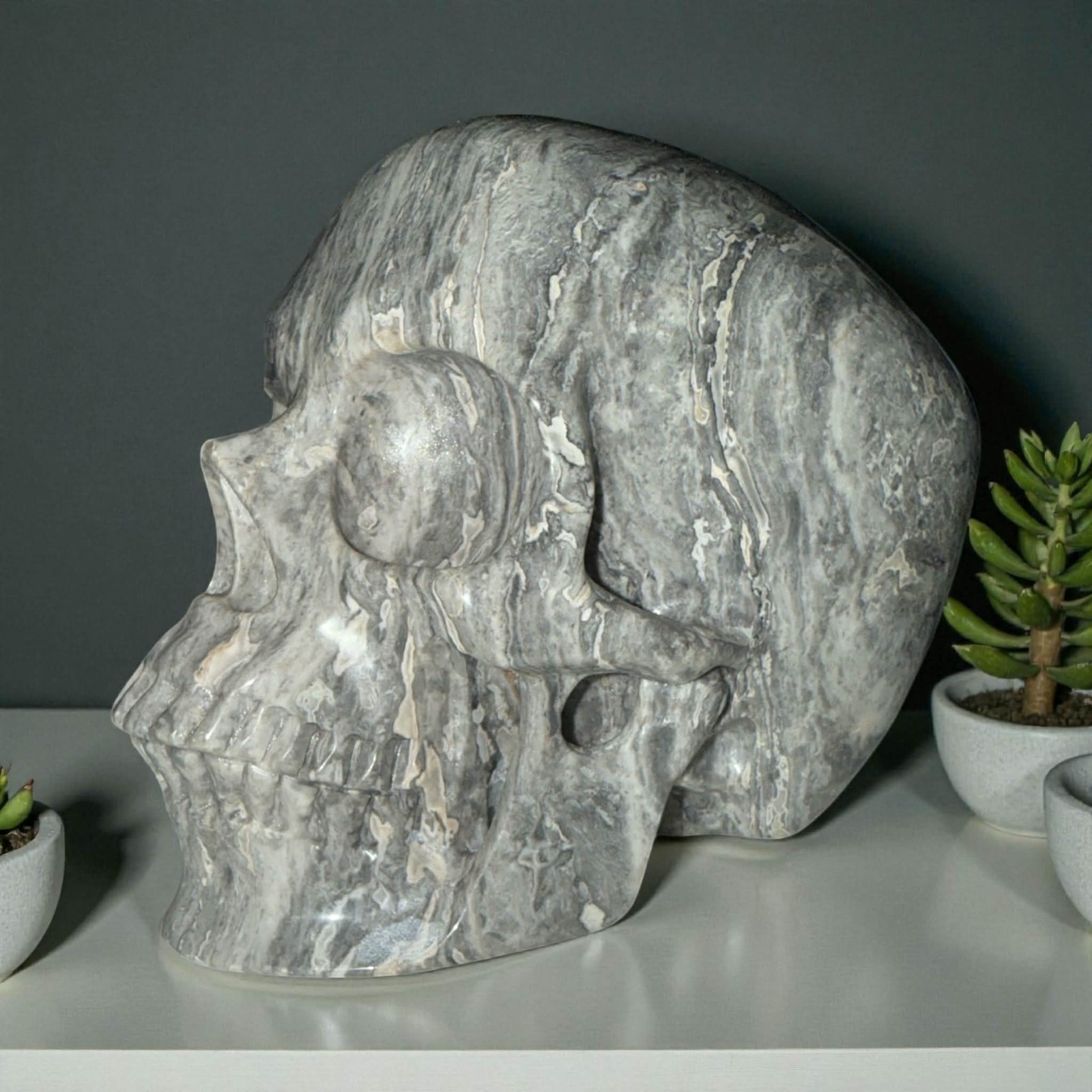 Grey Jasper Skull – Hand-Carved Crystal Grey Jasper Skull – Hand-Carved Crystal
