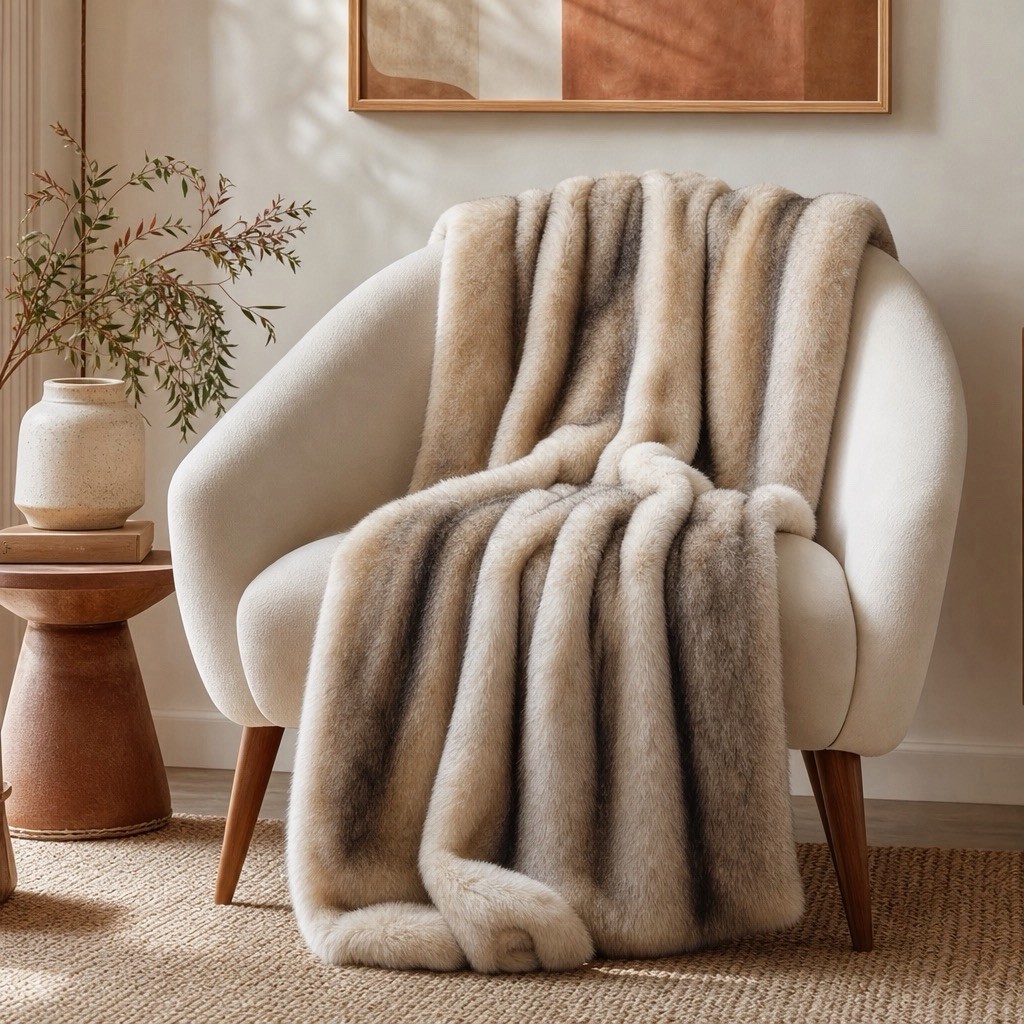 NEW West Elm Boho Brown Faux Fur Thick Mink Throw Blanket Bedding - 60\ NEW West Elm Boho Brown Faux Fur Thick Mink Throw Blanket Bedding - 60\