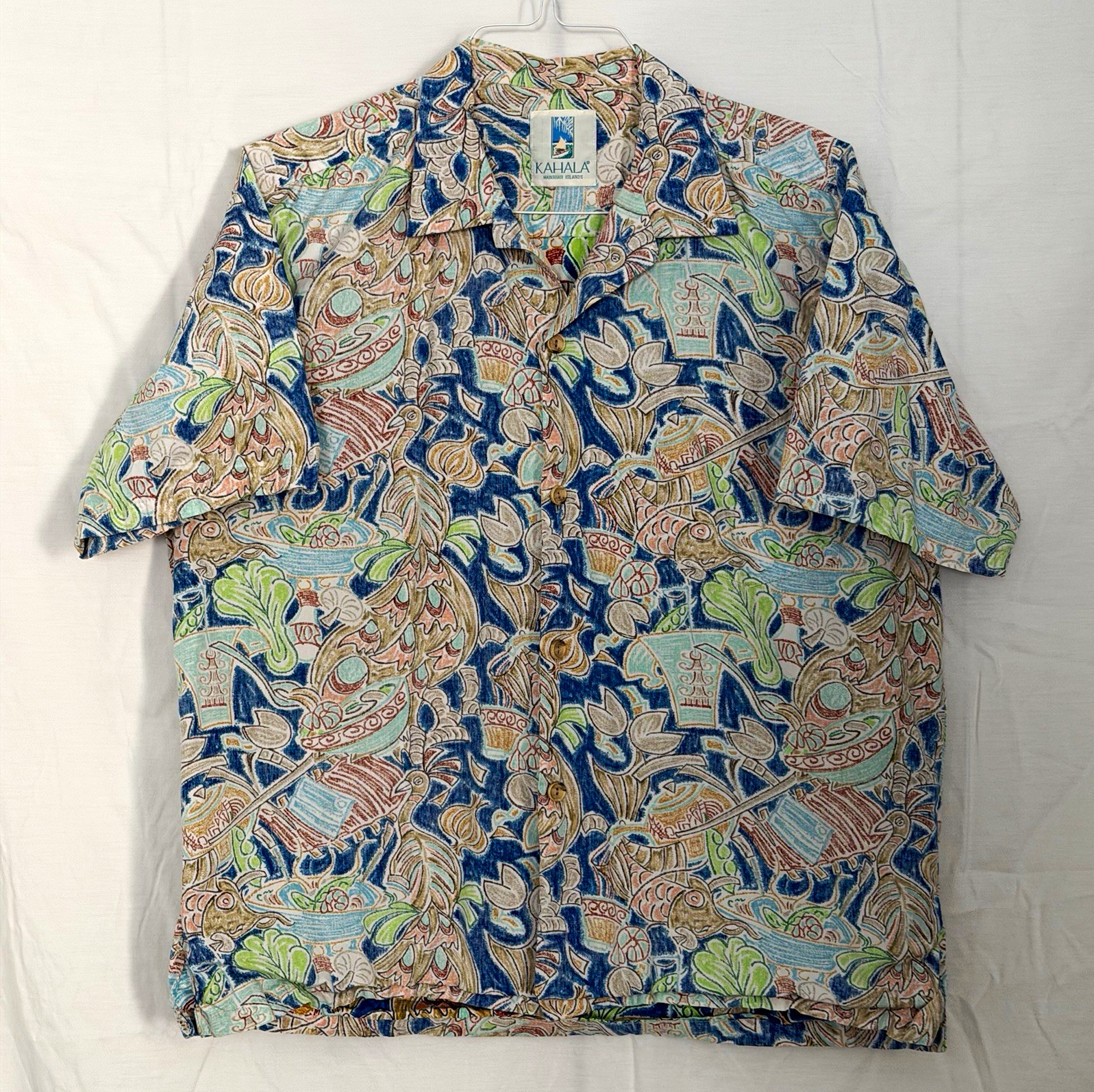 Kahala Men\'s XL Hawaiian Aloha Woven Short Sleeve Button-Up Graphic Print Shirt