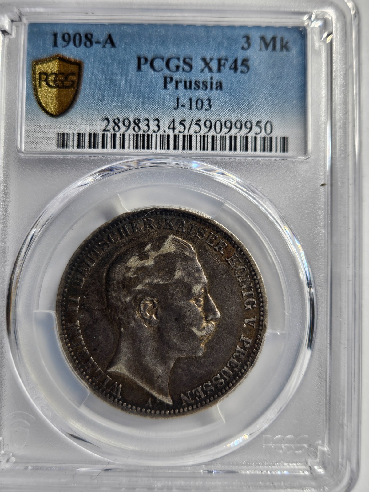 1908 - A Prussia 3 Mark - PCGS XF45 90% silver coin 1908 - A Prussia 3 Mark - PCGS XF45 90% silver coin
