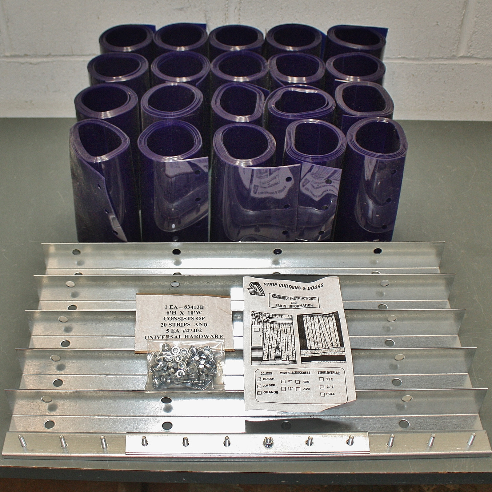 Steiner Welding Curtain Strip Door Kit 83413B, 6 ft x 10 ft, Blue Smooth PVC Steiner Welding Curtain Strip Door Kit 83413B, 6 ft x 10 ft, Blue Smooth PVC