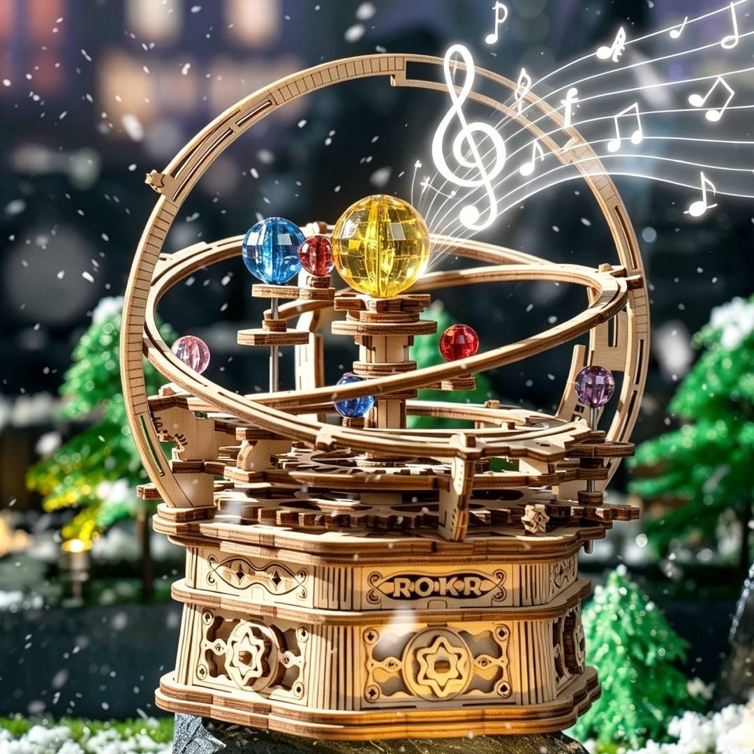 ROKR Rotatable 3D Starry Night Wooden Puzzle Game Assembly Music Box Toy Gifts