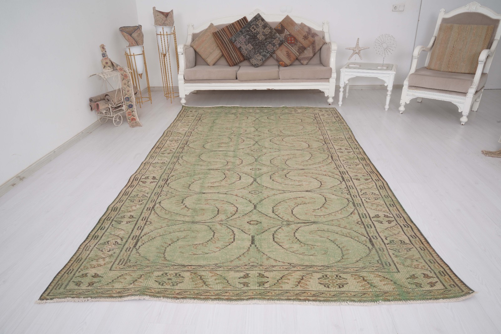 6x10 Large Turkish Rug Muted Oushak Vintage Carpet Antique Oversize Area Rug 416