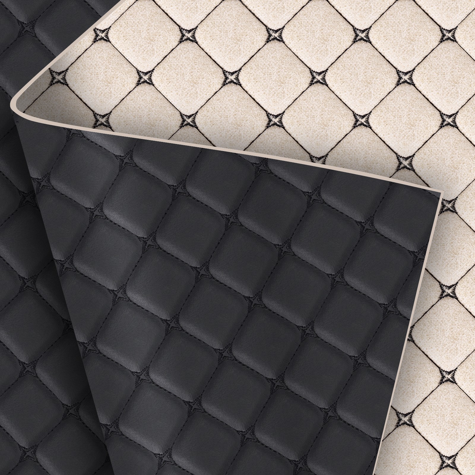 Diamond Quilted PU Leather 6mm Foam Backed Car Seat Headliner Upholstery By Yard