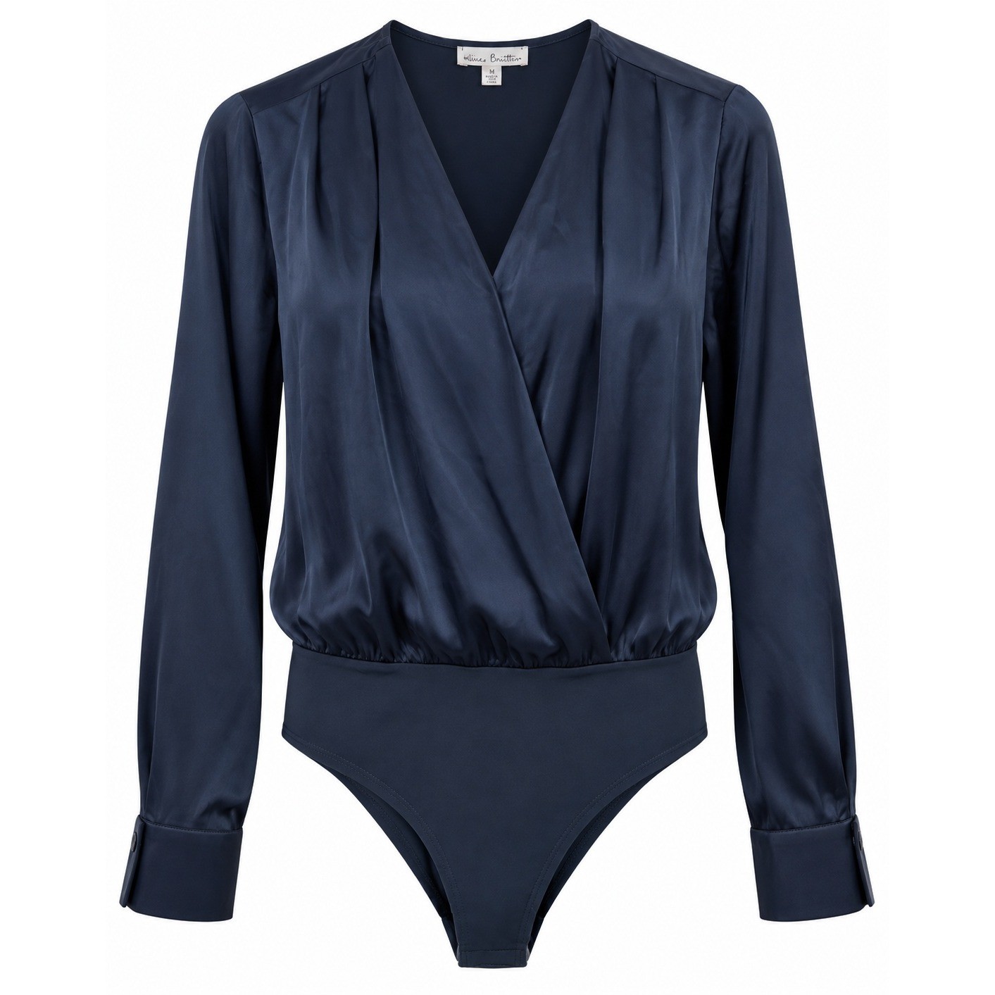 Nine Britton Eva Satin Surplice Bodysuit Women Size M Navy Blue NWT