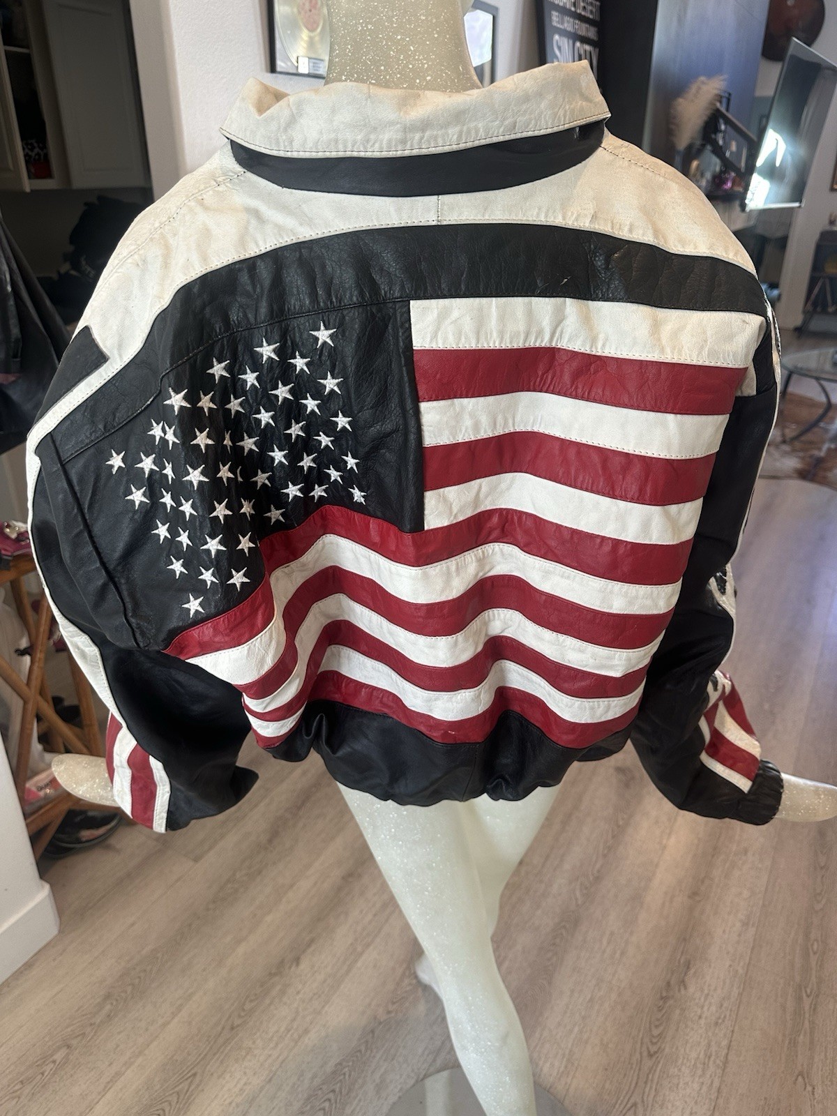 Vintage 80’s/90’s D\'JIMY Leather USA Flag Bomber Jacket – Size Large (Tag G)