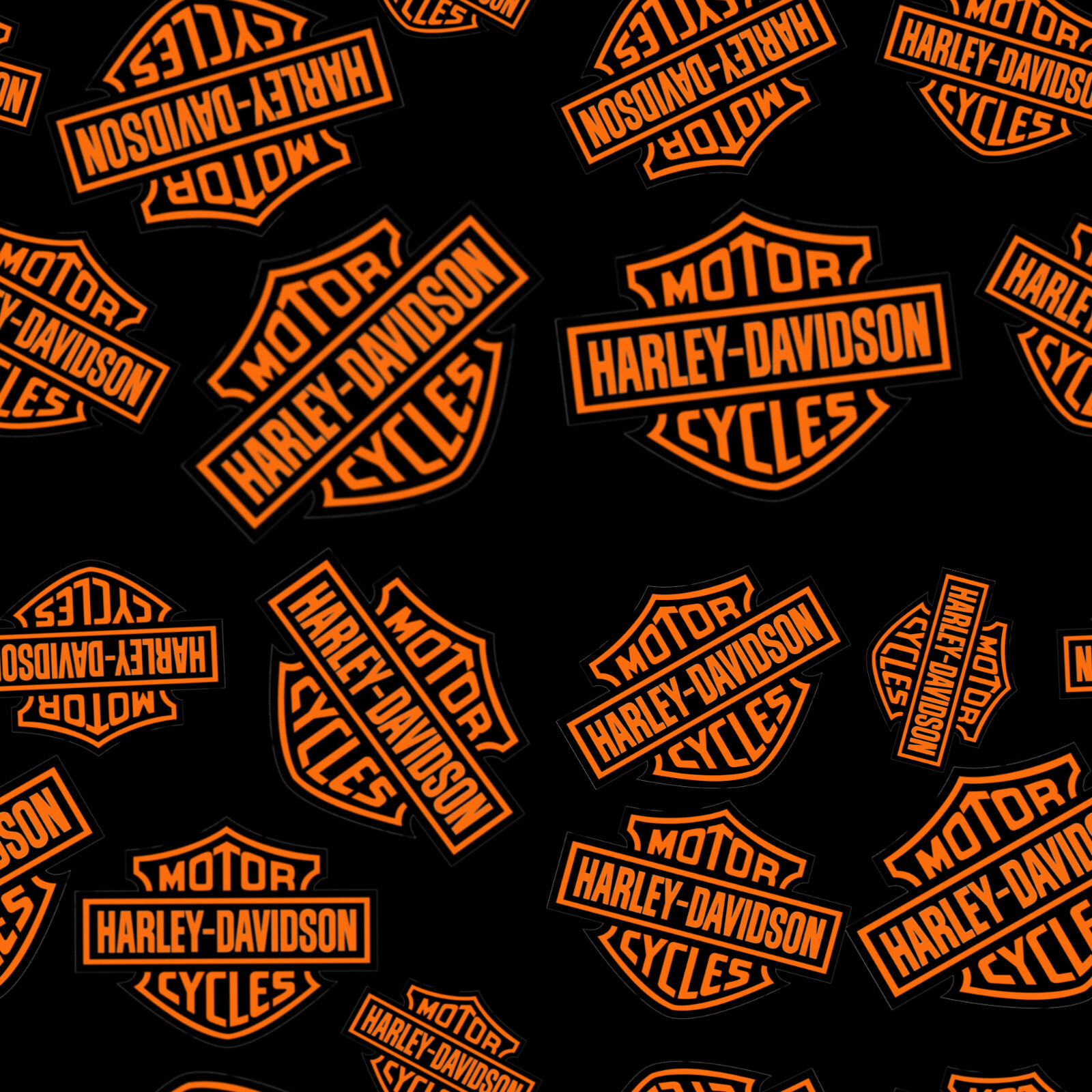 Harley Davidson Black w/Orange Logo Cotton Fabric by the 1/2 Yard, 57-58