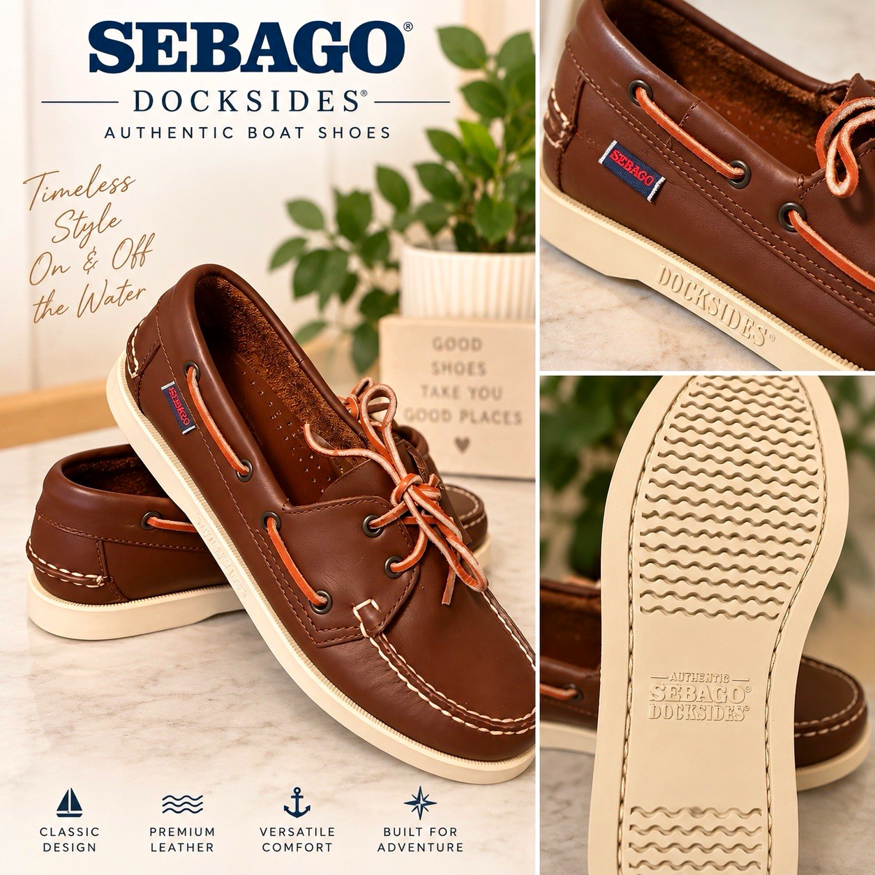 Sebago Docksides Brown Leather Boat Shoes Lace-Up Rubber Sole US 9.5 M Sebago Docksides Brown Leather Boat Shoes Lace-Up Rubber Sole US 9.5 M