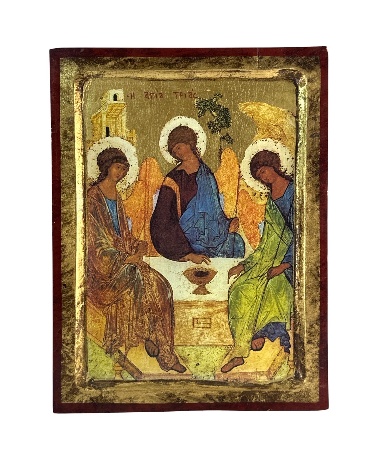 Greek Byzantine Holy Trinity Icon Three Angels Museum Copy Wood Gold 10.75”