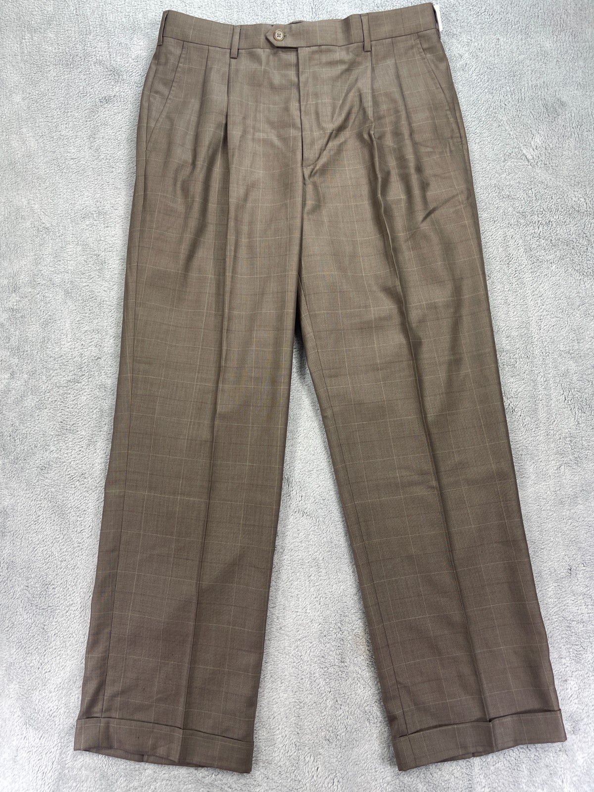 George Dress Pants Mens 32x30 Brown Plaid Hi Twist Super 130\'s Wrinkle Resistant George Dress Pants Mens 32x30 Brown Plaid Hi Twist Super 130\'s Wrinkle Resistant