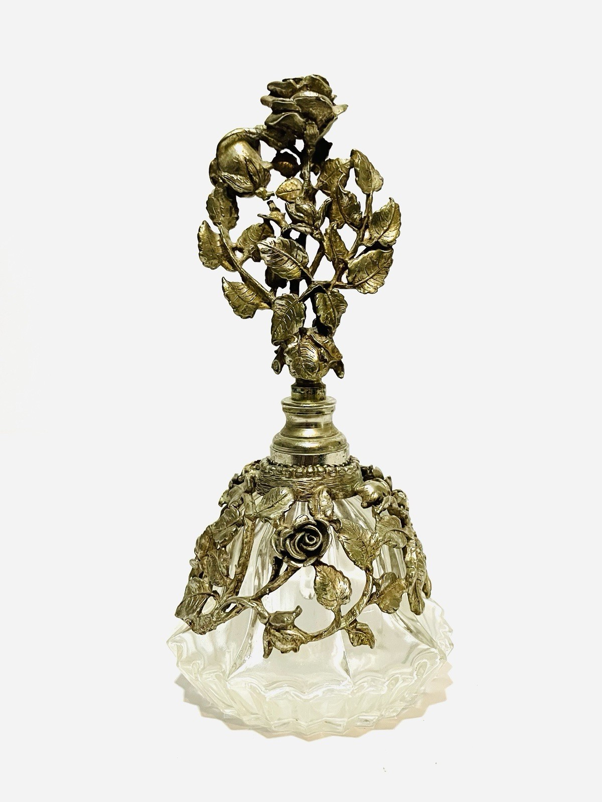 Vintage MCM Matson Ormolu Rose Pattern Refillable Glass Perfume Bottle Vintage MCM Matson Ormolu Rose Pattern Refillable Glass Perfume Bottle