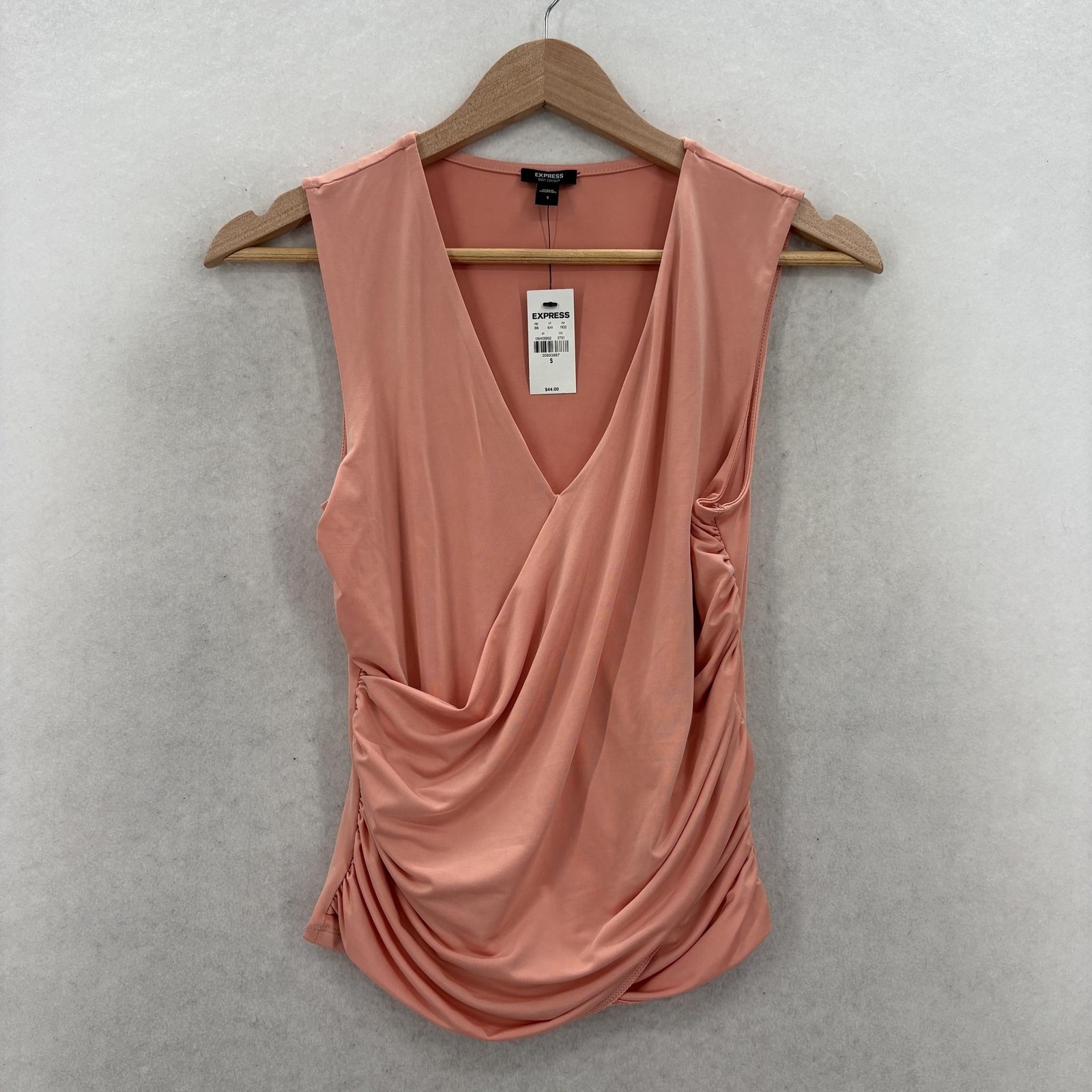 Express Tank Top Womens Small Pink Body Contour Draped Ruched V Neck Sleeveless