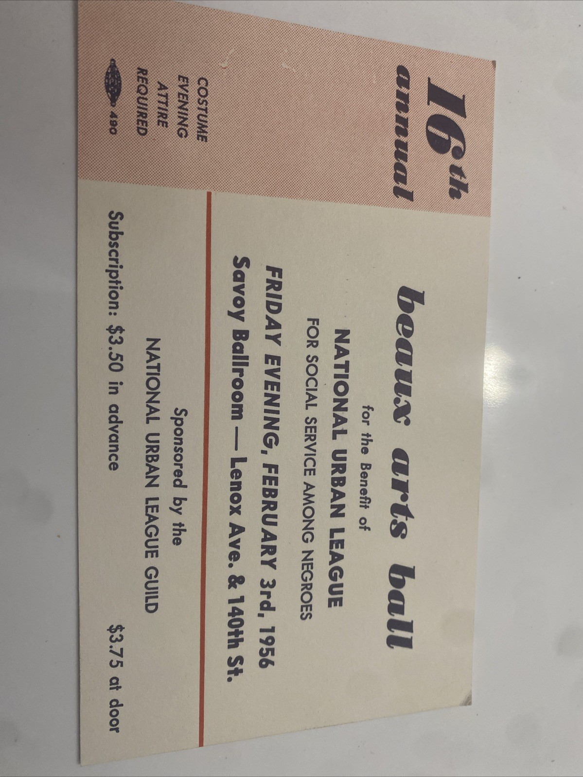 Harlem Savoy Ballroom Ticket 1956 Harlem Savoy Ballroom Ticket 1956