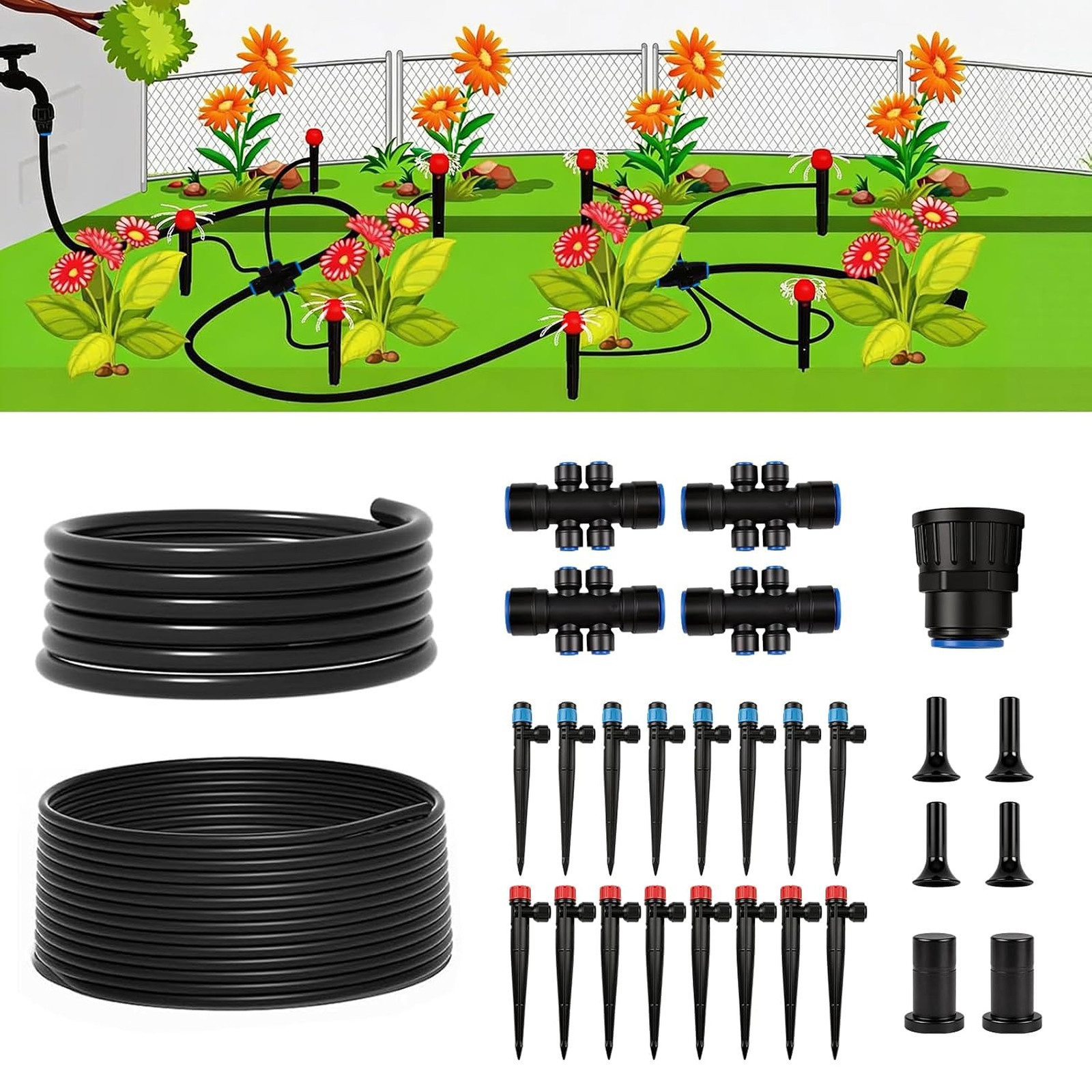 100FT Drip Irrigation System Kit, Quick Connect Garden Watering System, Easy
