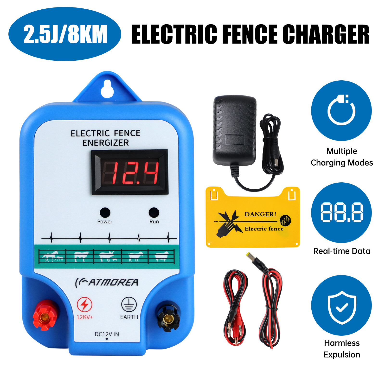 2.5J 12KV Electric Fence Energizer 8KM AC Powered Livestock Charger Controller 2.5J 12KV Electric Fence Energizer 8KM AC Powered Livestock Charger Controller