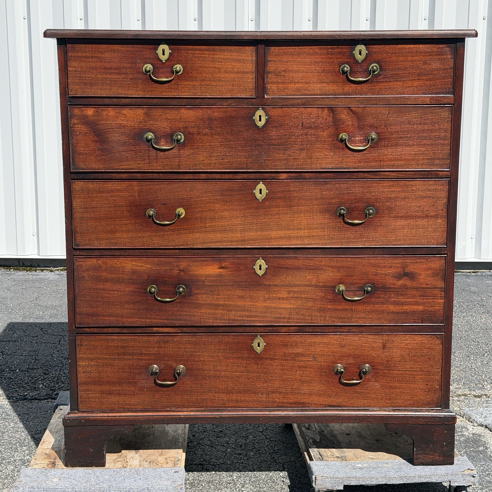 Antique English 18th C. Georgian Mahogany Oak Tall Chest of Drawers