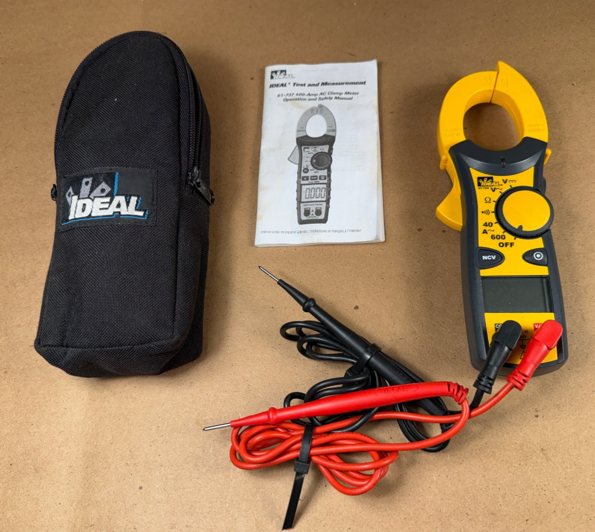 Ideal Industries Clamp Meter 400A AC TRMS + Cables - 61-737 -Tested -Works Great Ideal Industries Clamp Meter 400A AC TRMS + Cables - 61-737 -Tested -Works Great