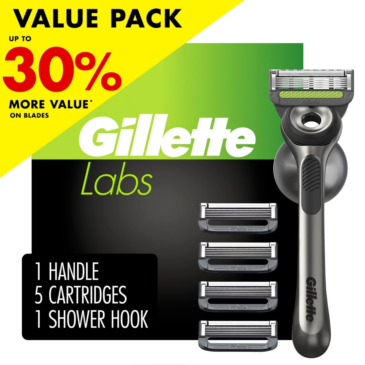 Gillette Labs Razor with Exfoliating Bar - Includes 5 Refills and Wall Hanger