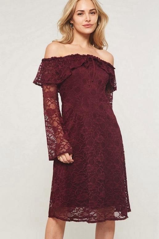 Promesa Off-Shoulder Burgundy Lace Dress size medium Promesa Off-Shoulder Burgundy Lace Dress size medium