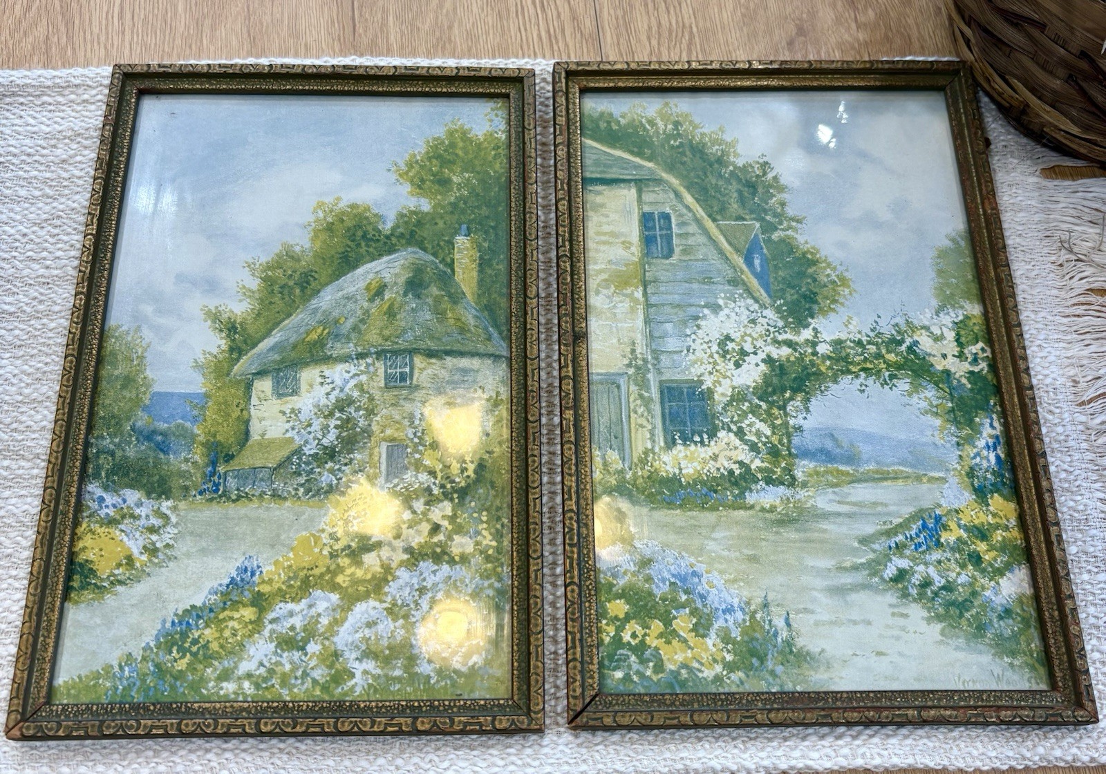 VTG Pair Vernon Woodger Cottage Prints Framed Summer Blooms Clustering Roses