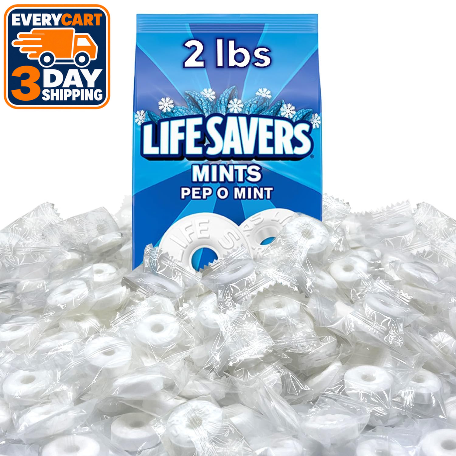 LIFE SAVERS Pep O Mint Peppermint Hard Candy, Individually Wrapped, 2 lb