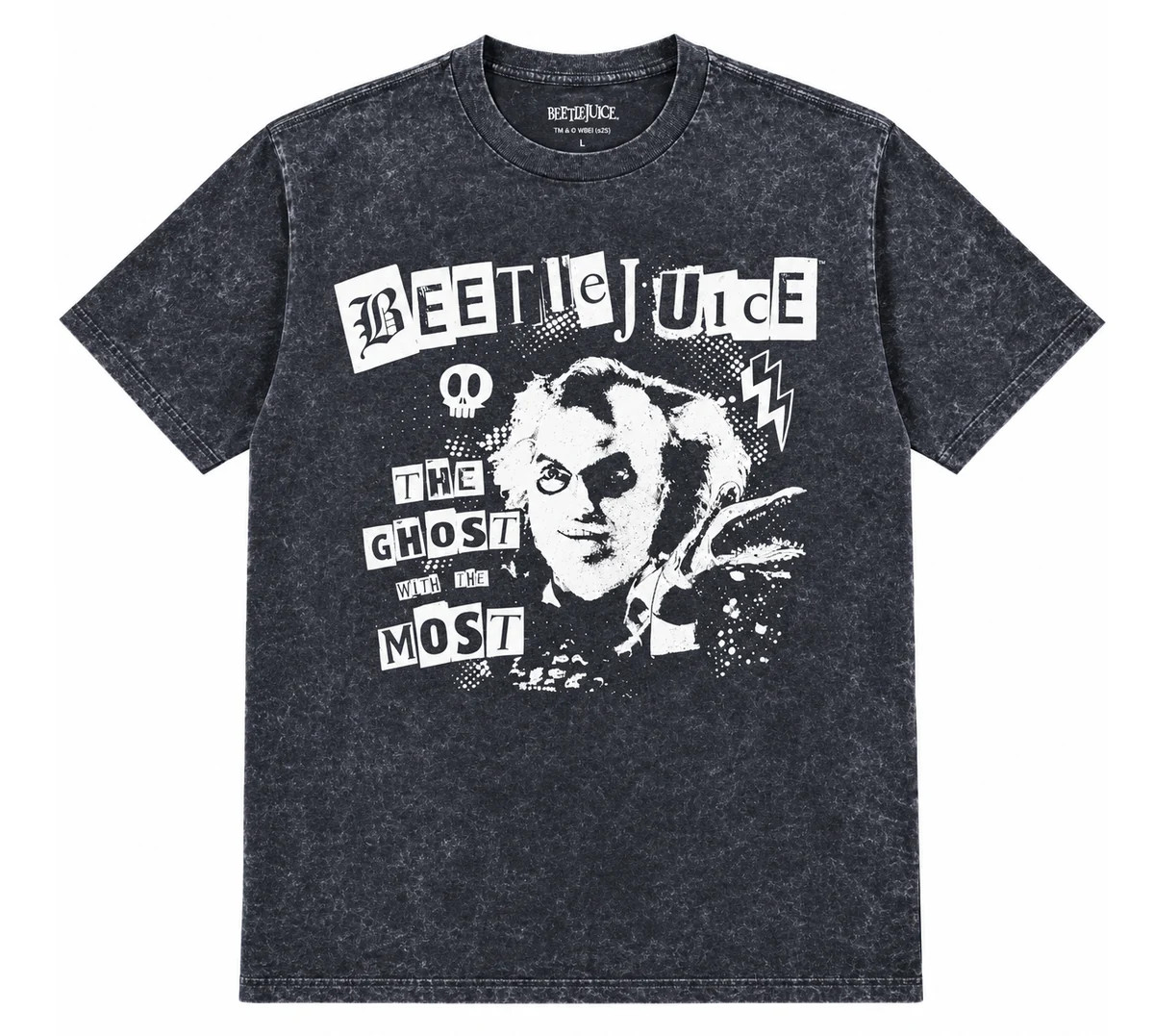 Beetlejuice Ghost With The Most Punk Poster Acid Wash Black T-Shirt Movie Tee