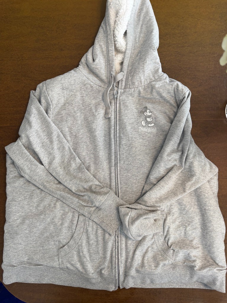 Disneyland Resort Authentic Gray Zip-Up Hoodie Sweatshirt Fleece Lined Sz 2XL