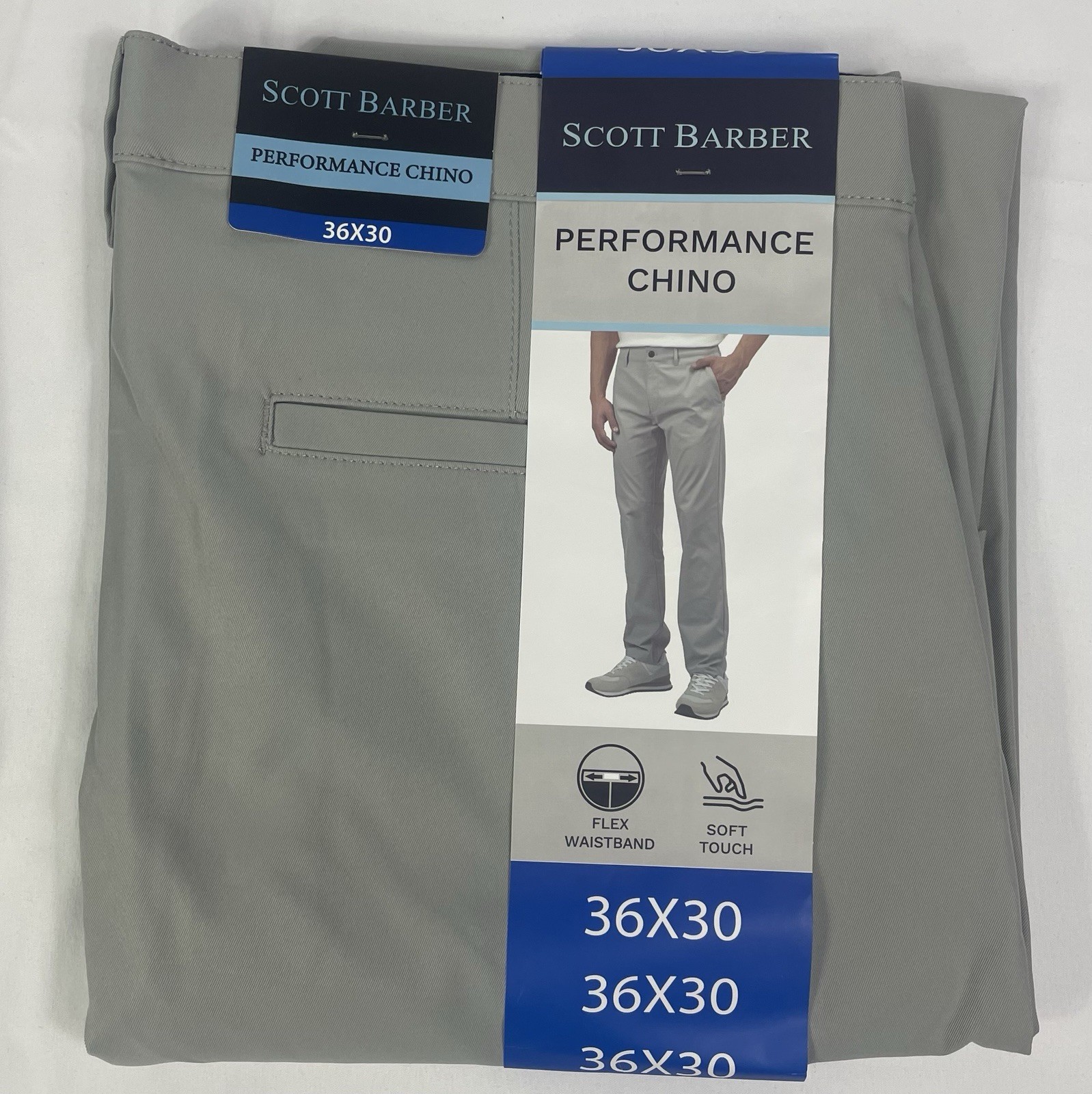 SCOTT BARBER Men\'s 36x30 GRAY Performance Chino Pants 36W and 30L NWT